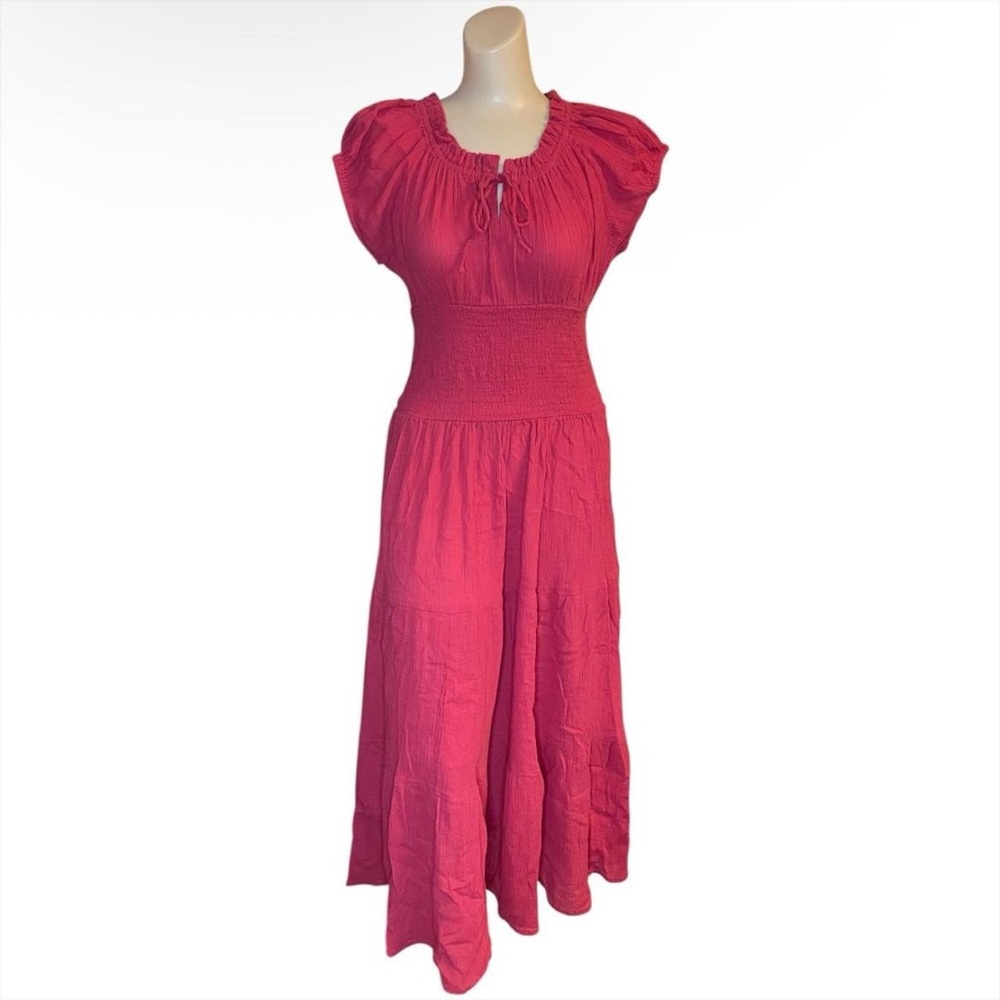 The Pyramid Collection Dark Pink Peasant Maxi Dress